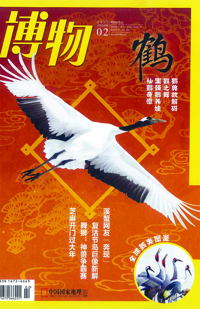 Cover of February 2022 issue of China National Geography magazine with a flying Red-crowned Crane.