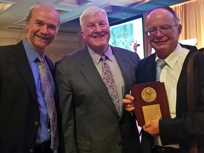 Dr. George Archibald (right), with Stuart D. Strahl, President & CEO of the Chicago Zoological Society, and Rich Beilfuss, International Crane Foundation President & CEO.