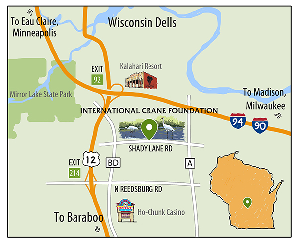 Map showing directions to the International Crane Foundation