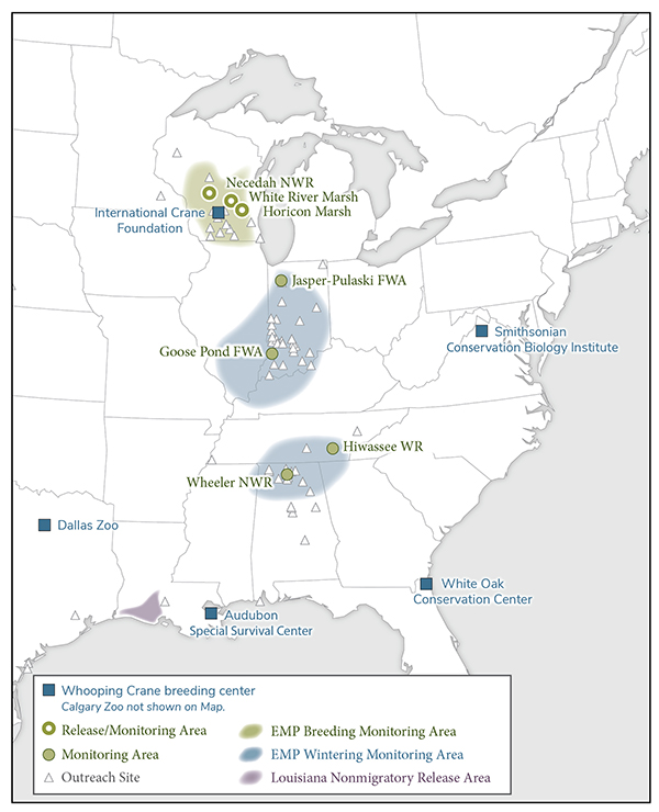 Whooping Crane Eastern Migratory Population key sites, 2020