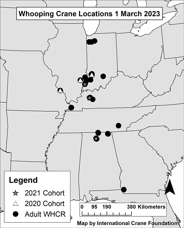 Whooping Crane locations 1 March 2023