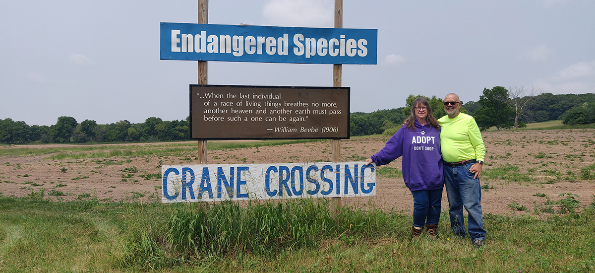 Wisconsin landowners with crane crossing signs