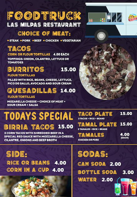 Las Milpas Restaurant food truck menu