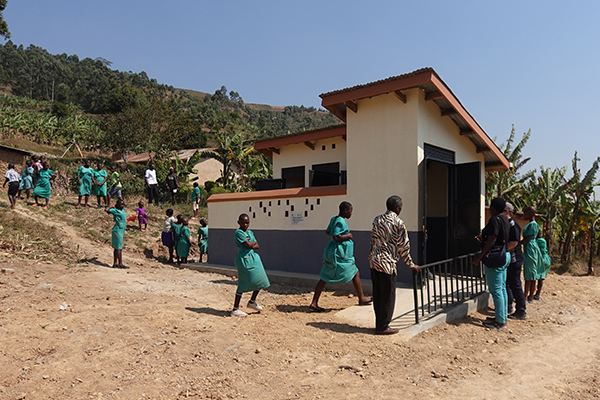 Students and project members gather for the dedication of the new latrine. Jodi Legge/International Crane Foundation