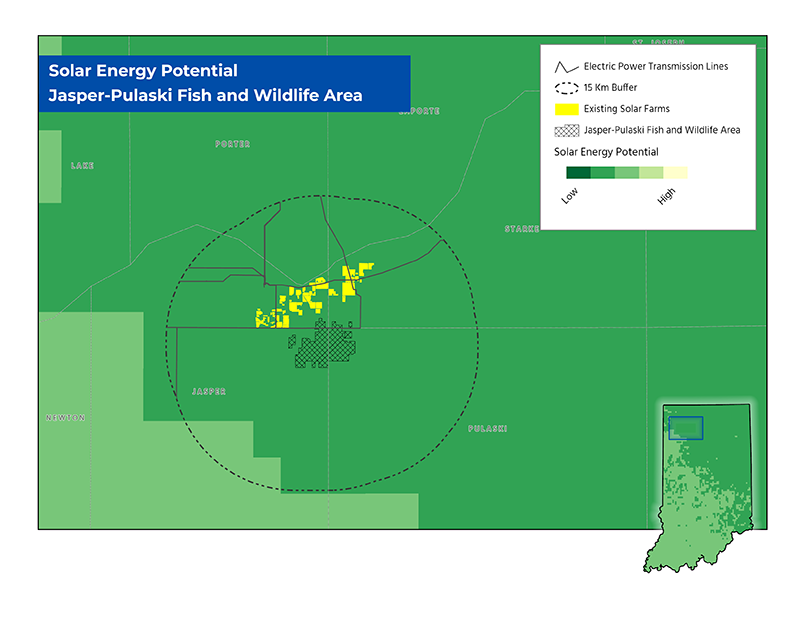 Solar energy potential near Jasper-Pulaski Fish and Wildlife Area