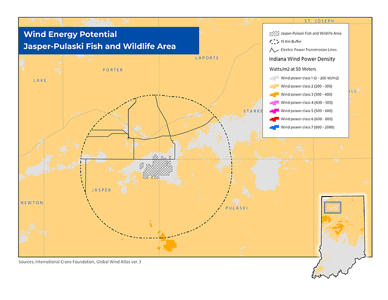 Wind energy potential near Jasper Pulaski Fish and Wildlife Area